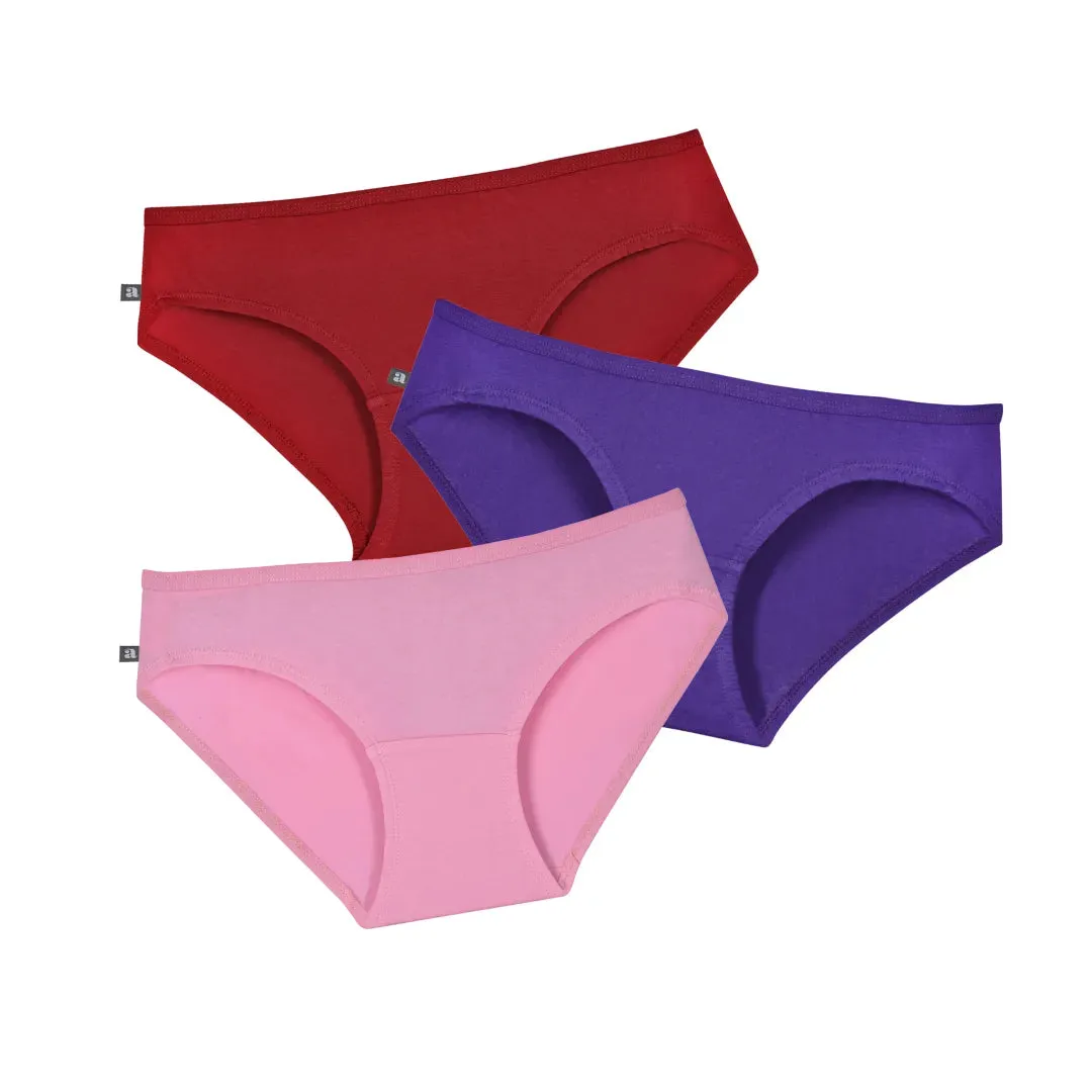 Teen Cotton Panties | Mid Waist | Full Hip Coverage | No Exposed Elastic At Waist & Thigh Round | Prevents Friction | Pack Of 3