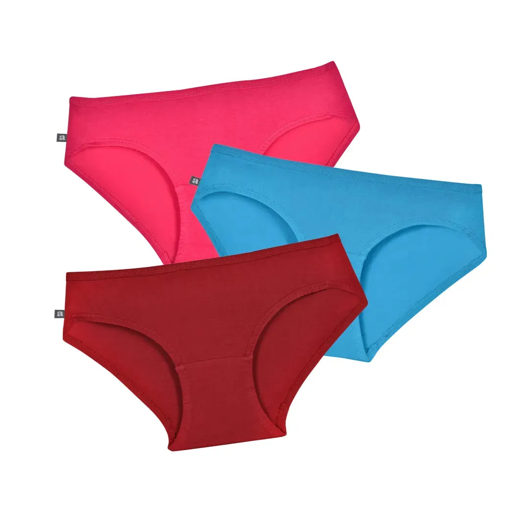 Teen Cotton Panties | Mid Waist | Full Hip Coverage | No Exposed Elastic At Waist & Thigh Round | Prevents Friction | Pack Of 3