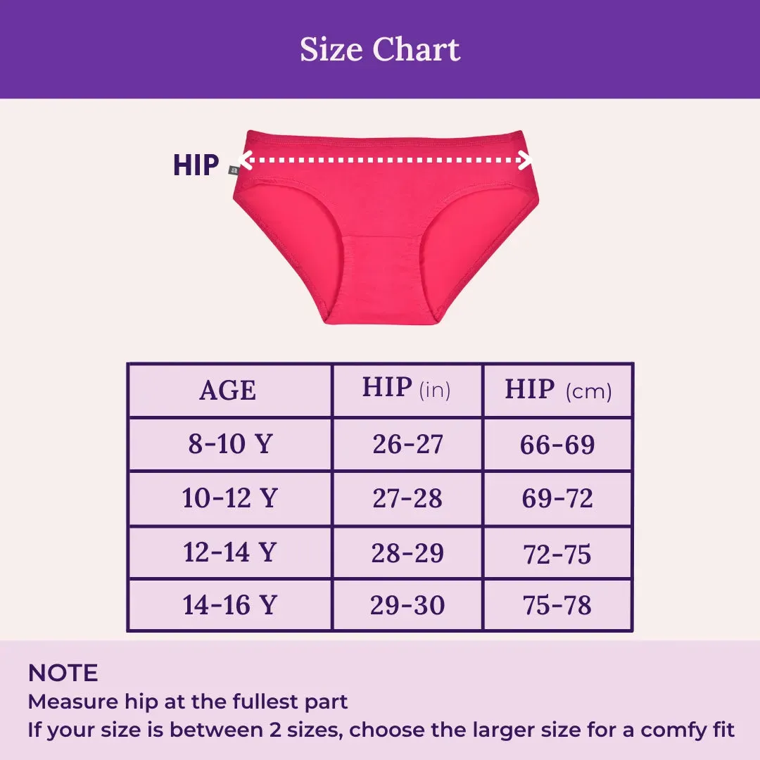 Teen Cotton Panties | Mid Waist | Full Hip Coverage | No Exposed Elastic At Waist & Thigh Round | Prevents Friction | Pack Of 3