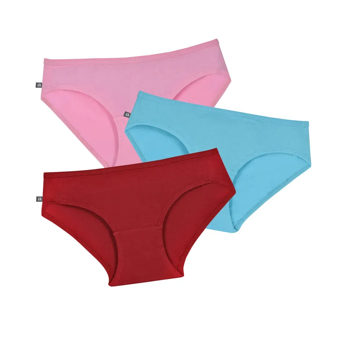 Teen Cotton Panties | Mid Waist | Full Hip Coverage | No Exposed Elastic At Waist & Thigh Round | Prevents Friction | Pack Of 3