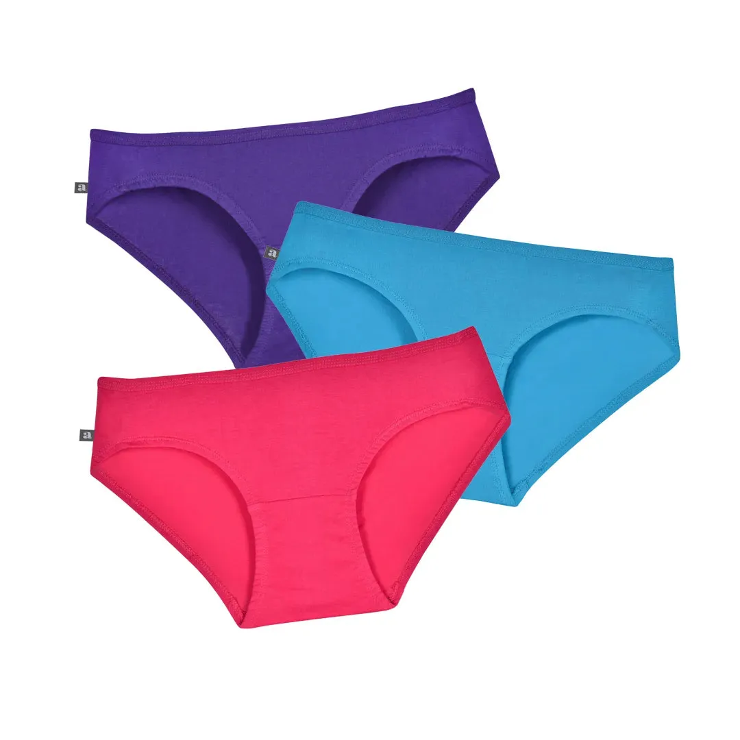 Teen Cotton Panties | Mid Waist | Full Hip Coverage | No Exposed Elastic At Waist & Thigh Round | Prevents Friction | Pack Of 3