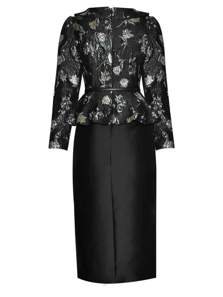 Tenley Square Collar Button Sashes Package Buttocks Slim Long Dress