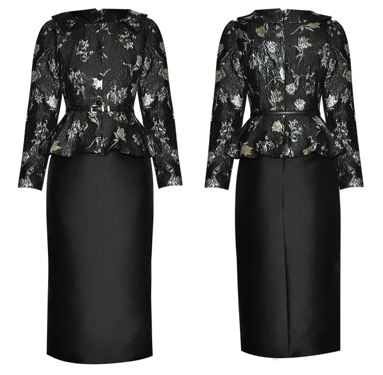 Tenley Square Collar Button Sashes Package Buttocks Slim Long Dress