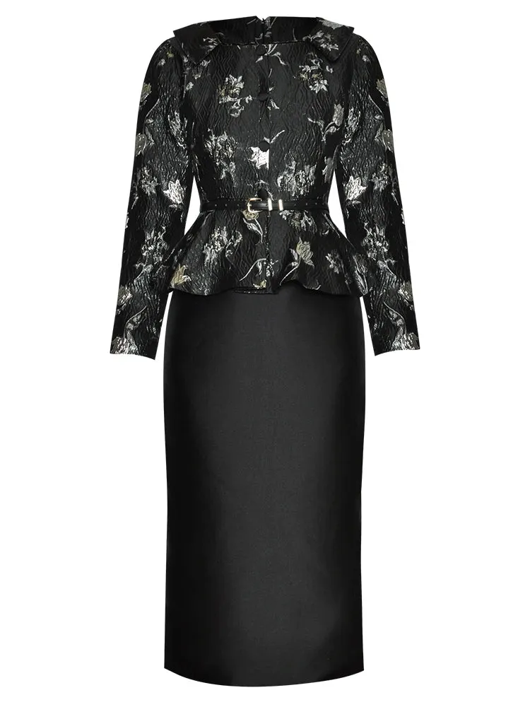 Tenley Square Collar Button Sashes Package Buttocks Slim Long Dress