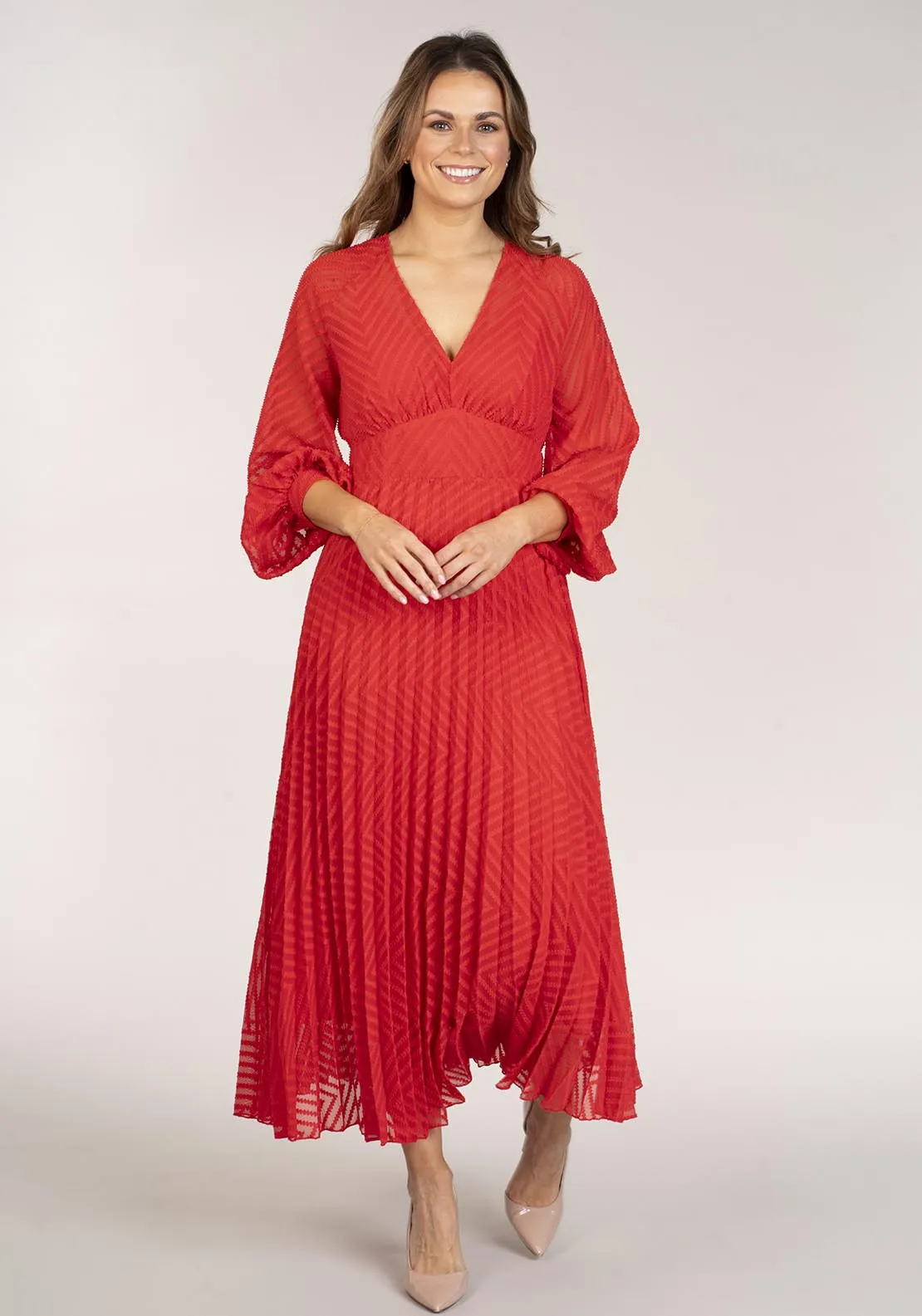Textured Dress Long Sleeve - Orange