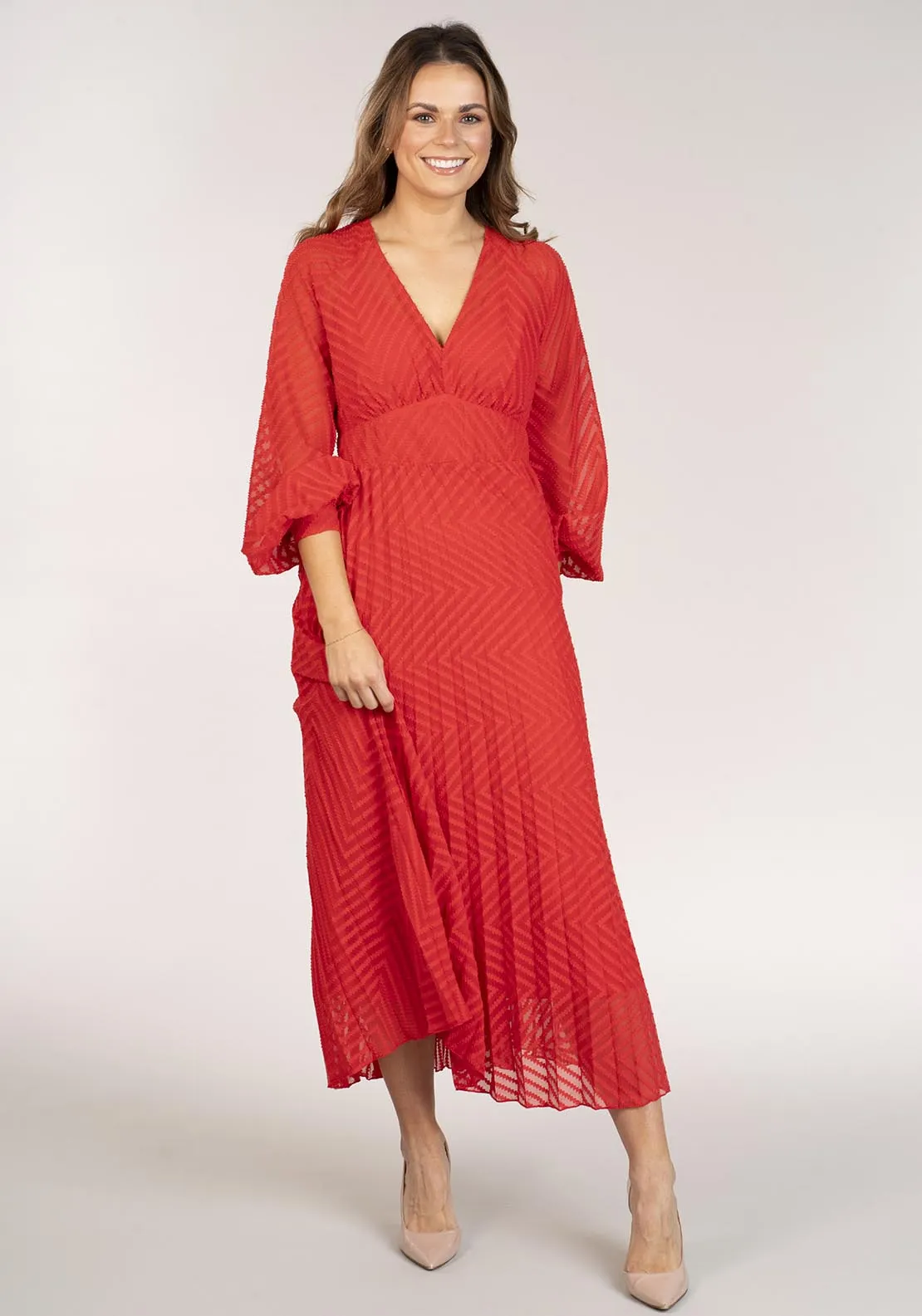 Textured Dress Long Sleeve - Orange