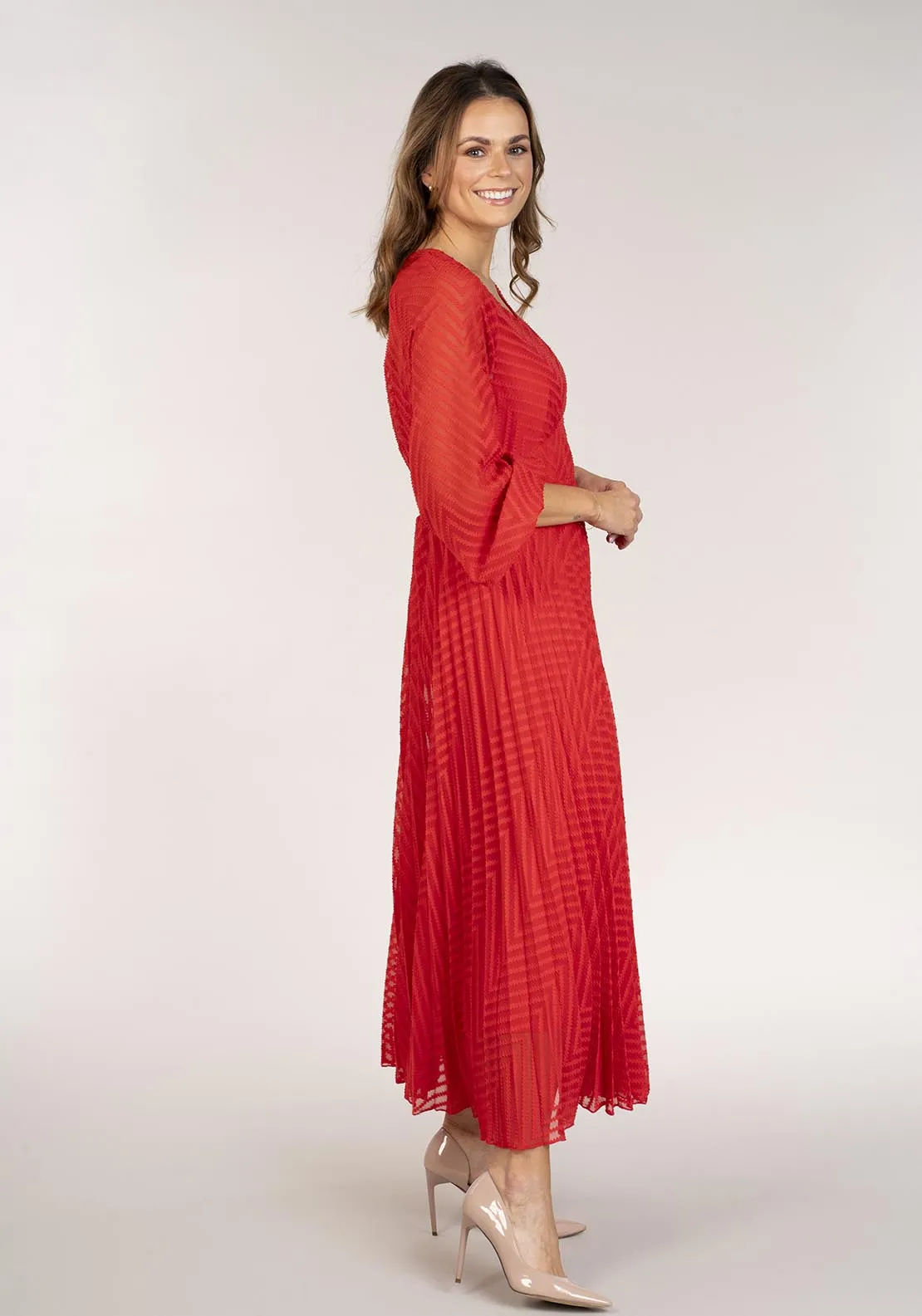 Textured Dress Long Sleeve - Orange