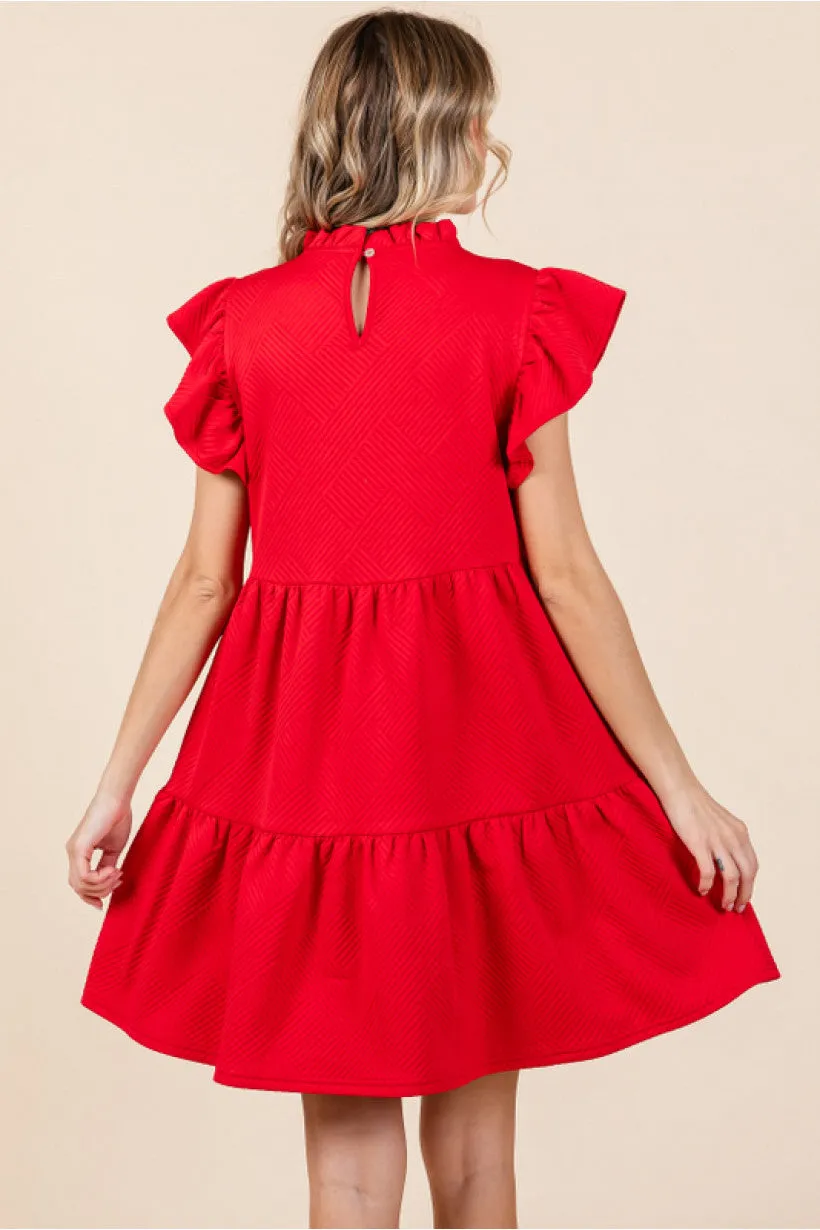 Textured Dress W/Frilled Neck Side Pockets