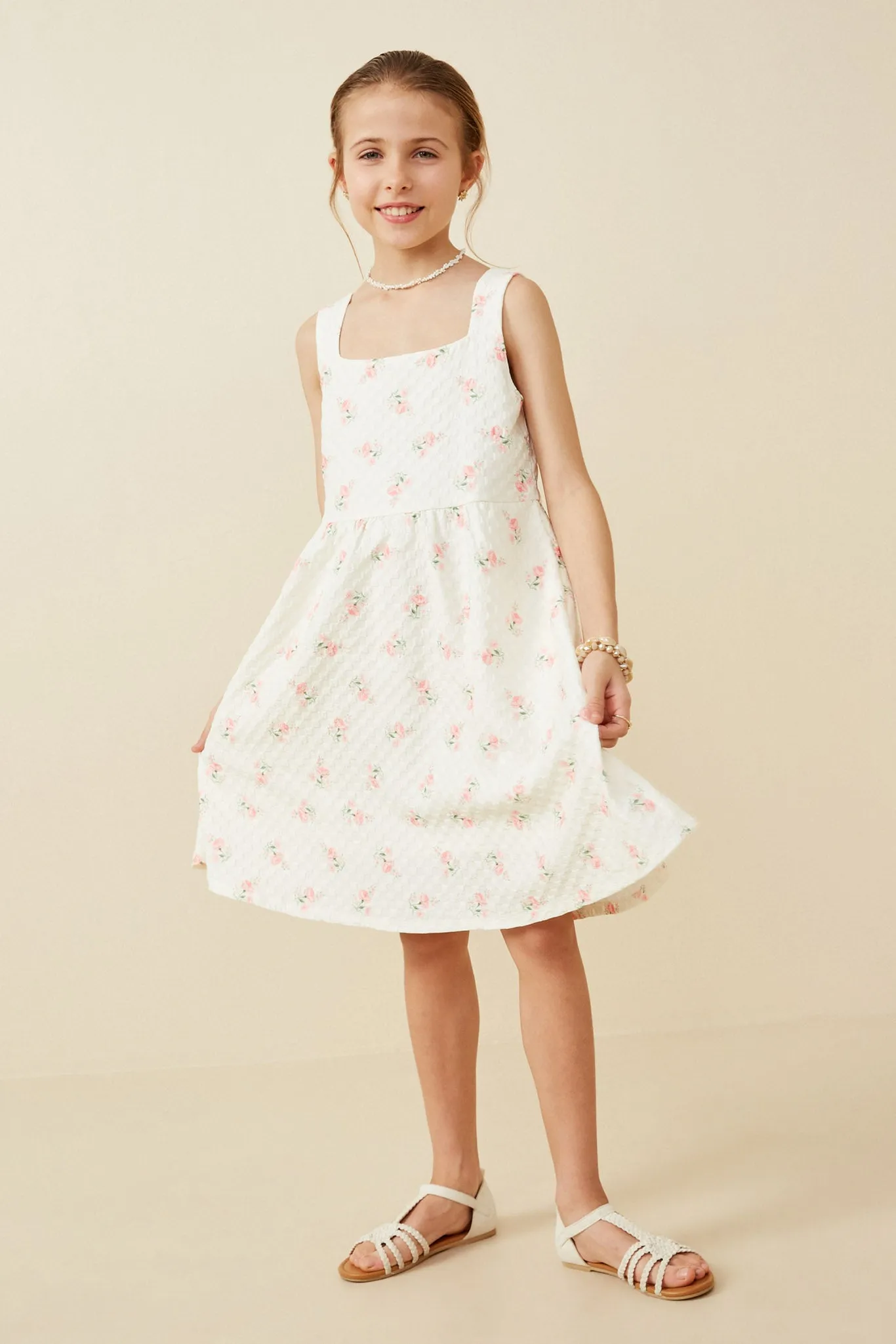 Textured Floral Square Neck Tank Dress