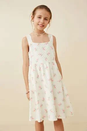 Textured Floral Square Neck Tank Dress