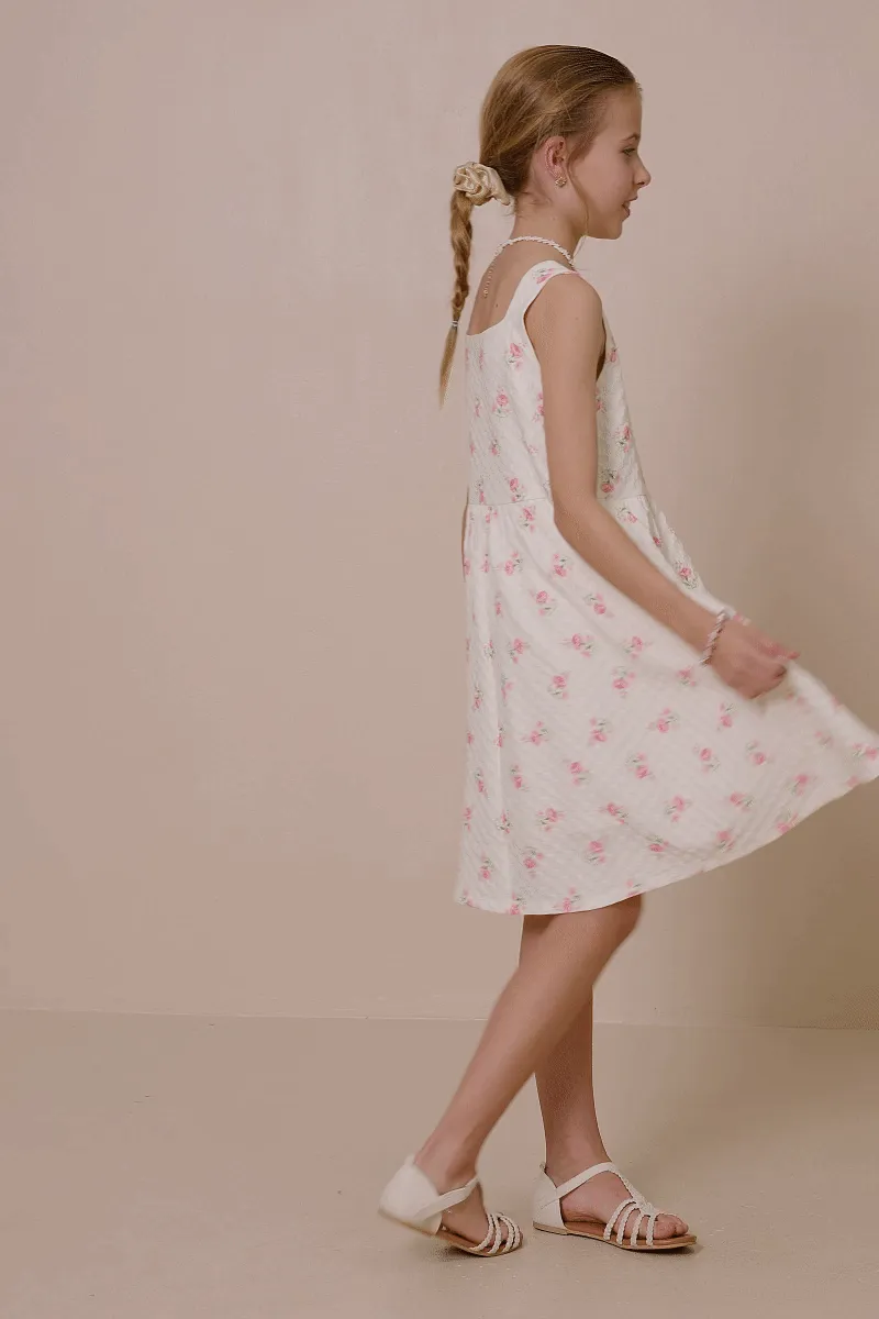 Textured Floral Square Neck Tank Dress