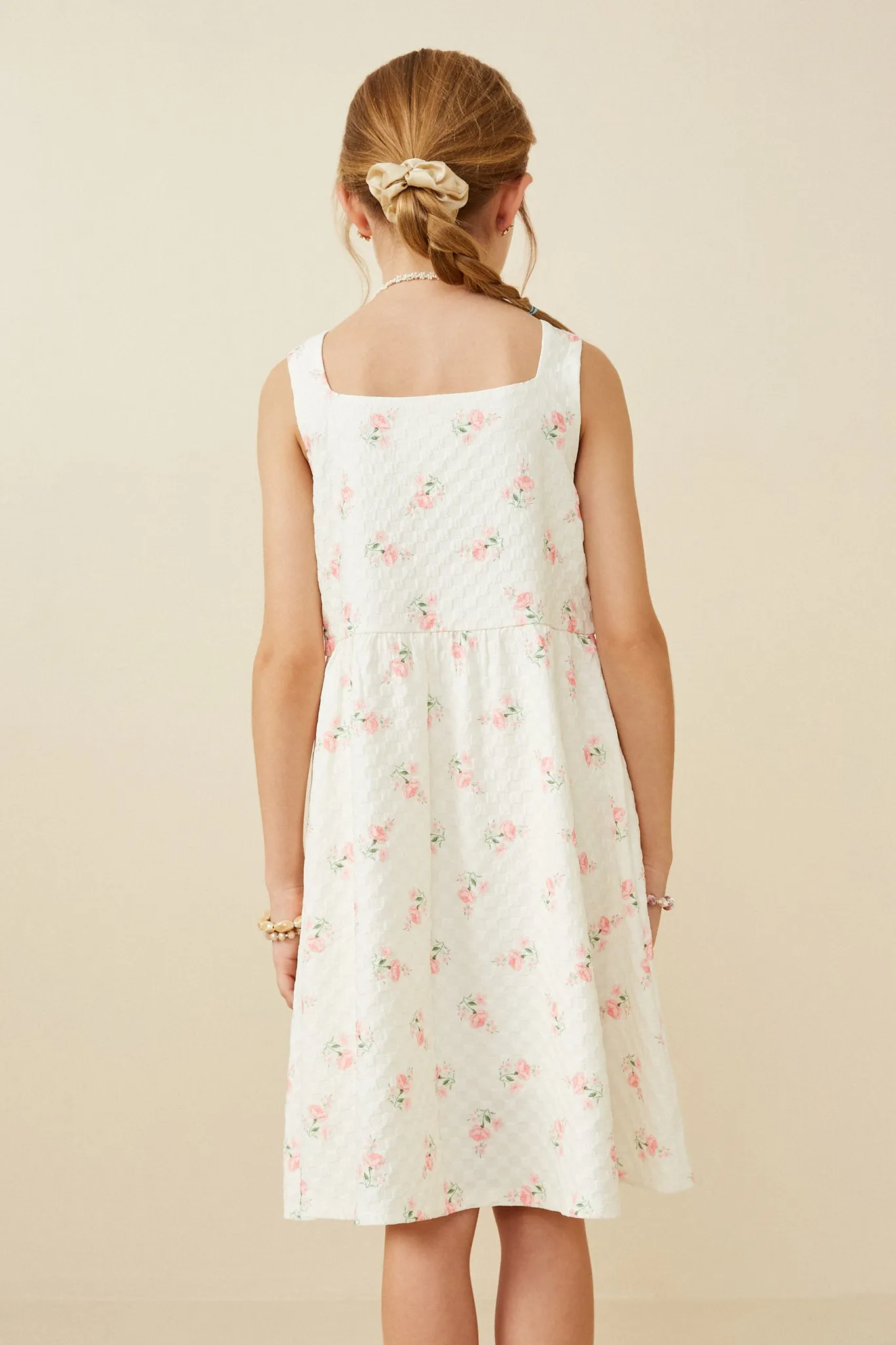 Textured Floral Square Neck Tank Dress