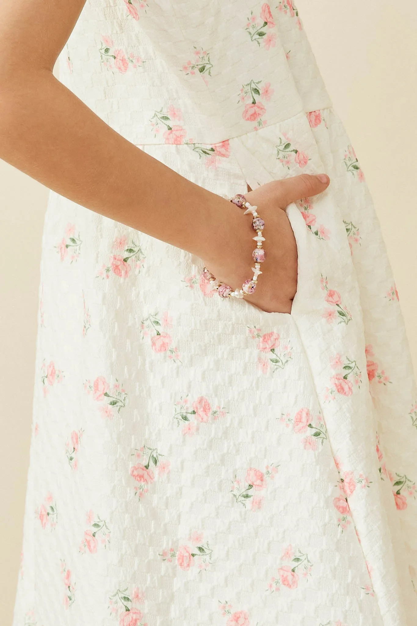 Textured Floral Square Neck Tank Dress
