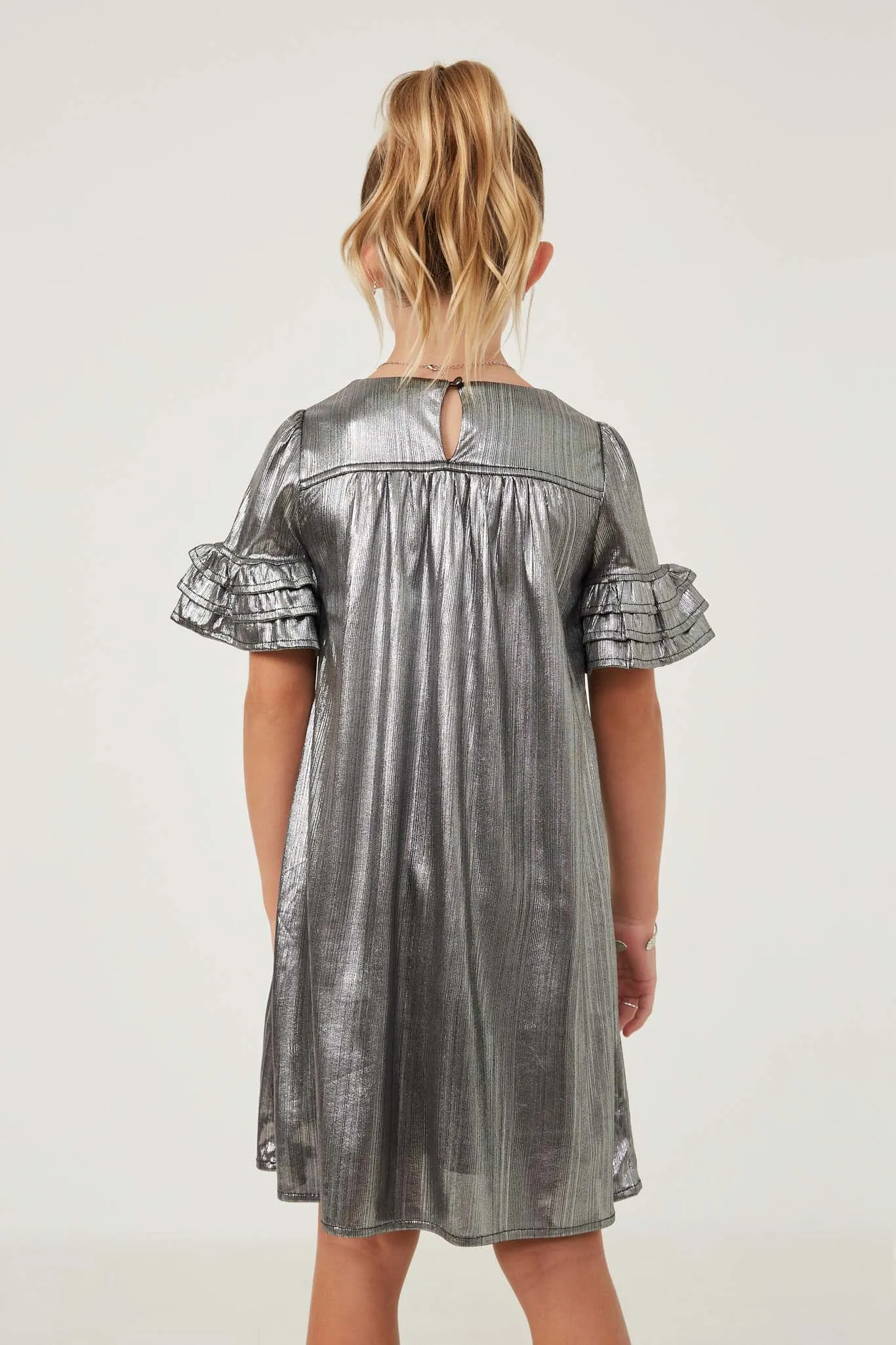 Textured Iridescent Ruffle Sleeve Dress