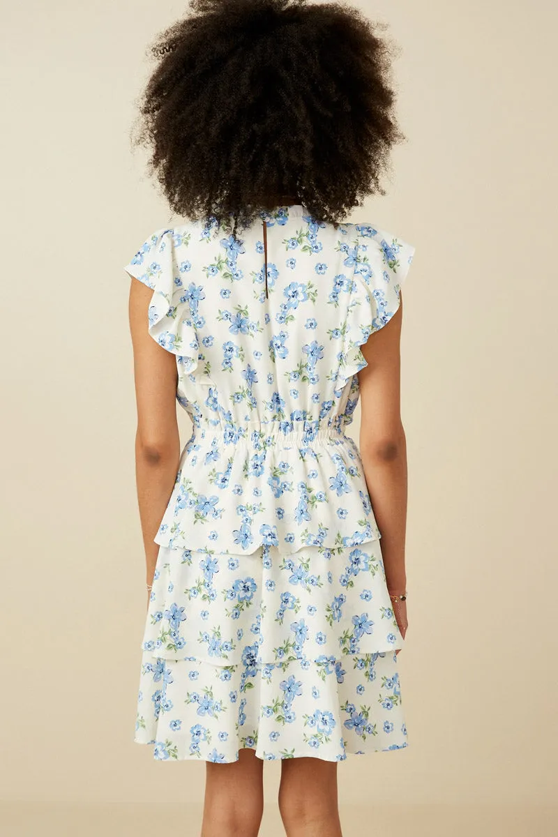 Textured Romantic Floral Split Tiered Dress