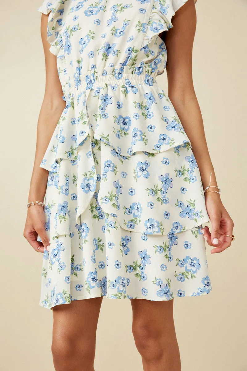 Textured Romantic Floral Split Tiered Dress