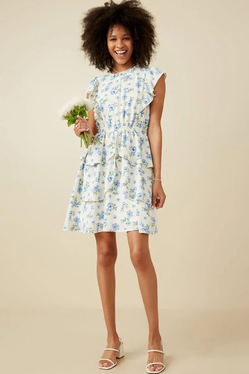 Textured Romantic Floral Split Tiered Dress