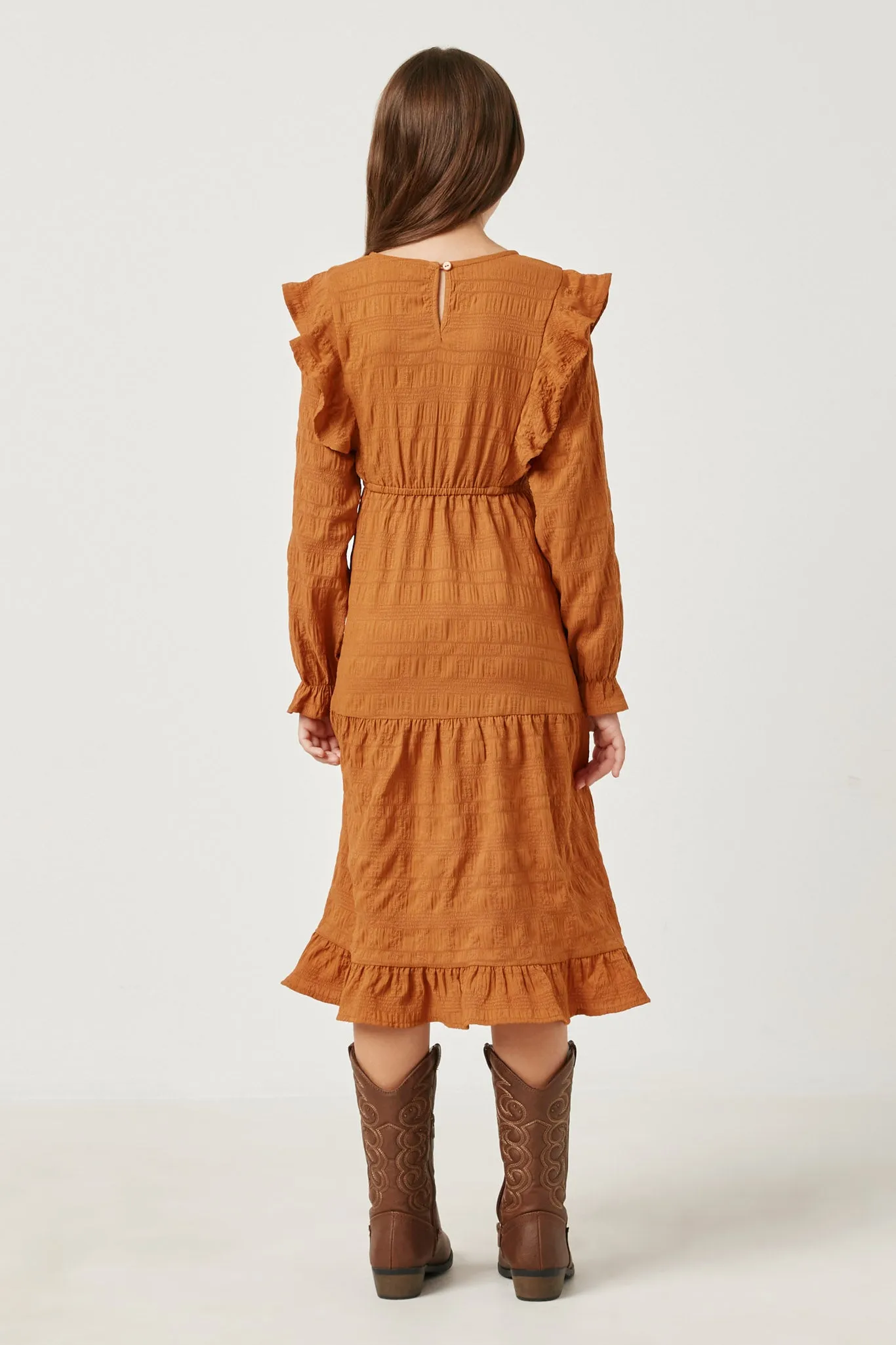 Textured Ruffled Tie Waist Dress