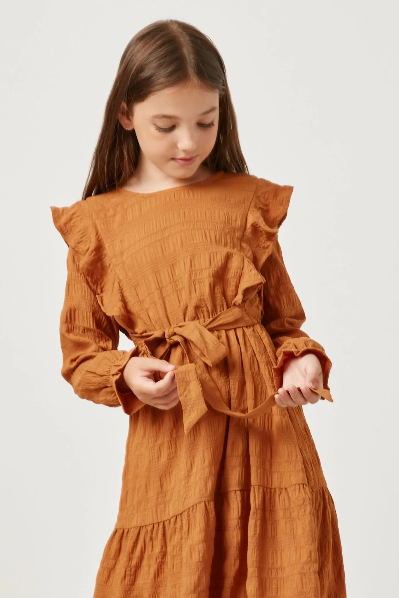 Textured Ruffled Tie Waist Dress