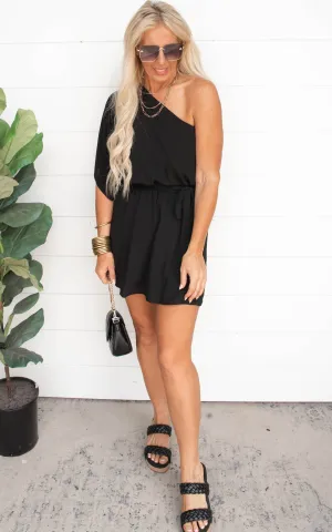 Textured Solid One Shoulder Mini Dress | FINAL SALE