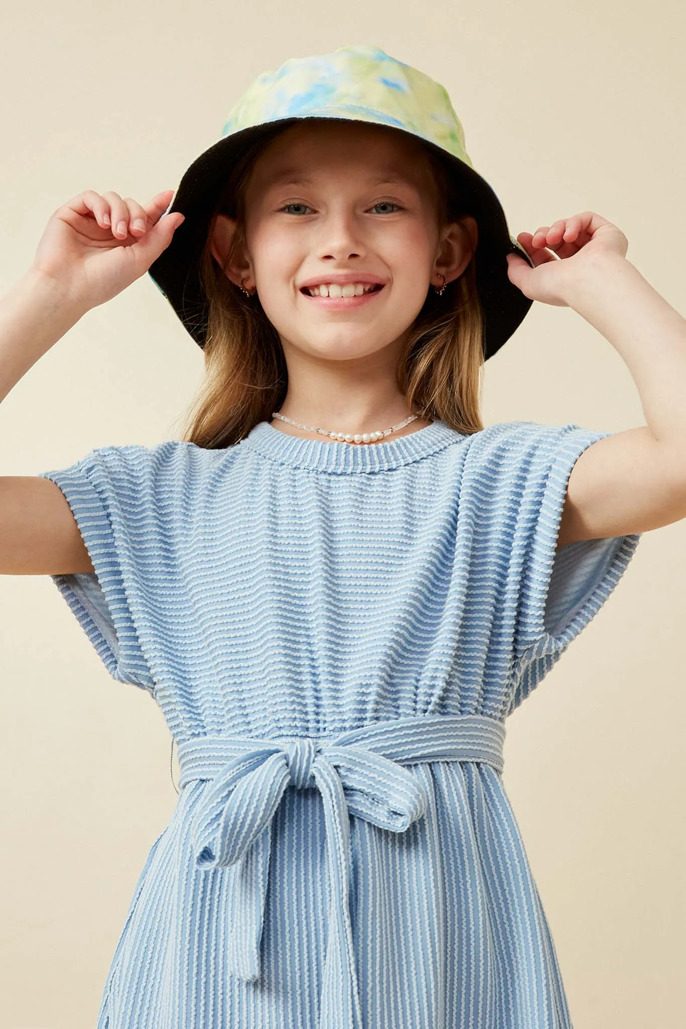 Textured Stripe Self Belted Knit Dress