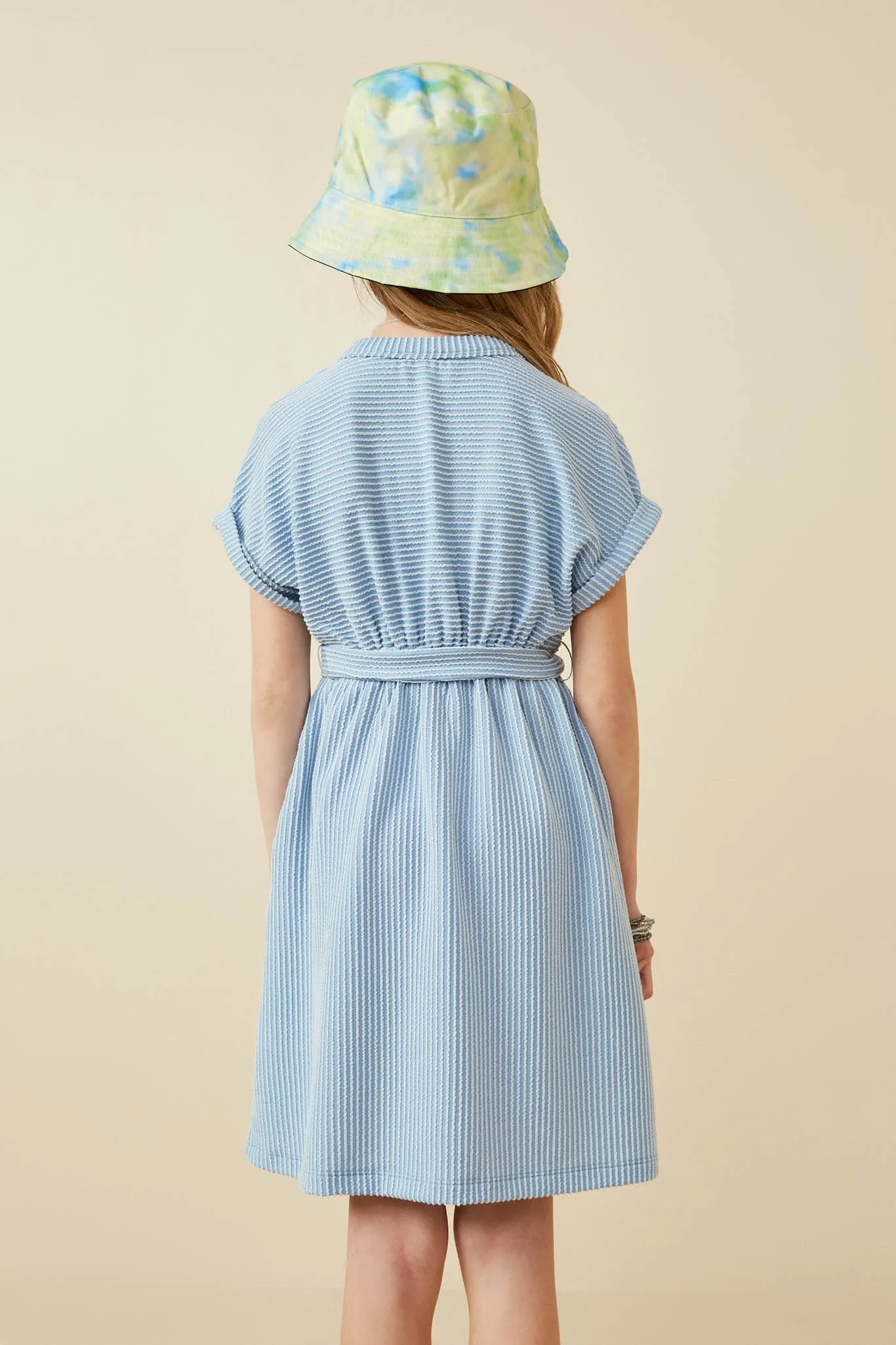 Textured Stripe Self Belted Knit Dress