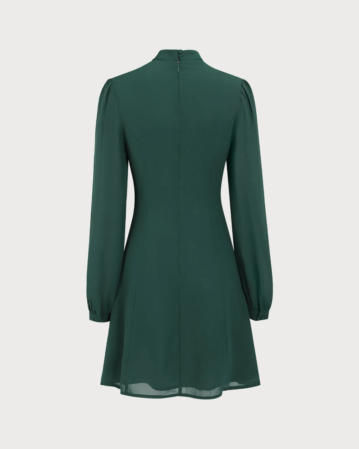 The Green Stand Collar Sheer Slit Mini Dress