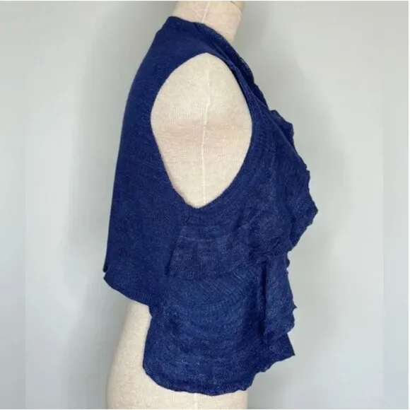 Theory Blue Isisa Ruffled Linen Blend Vest Cardigan Size Medium