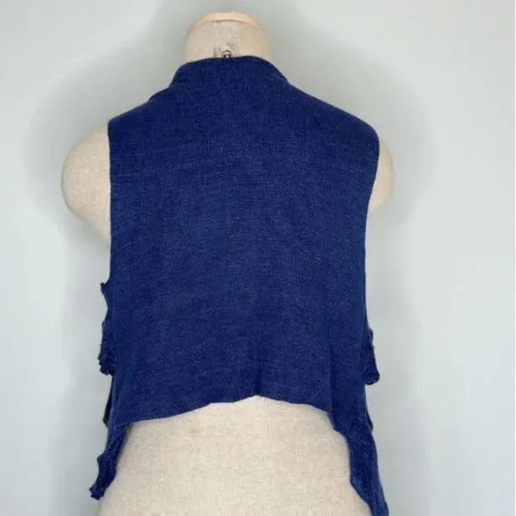 Theory Blue Isisa Ruffled Linen Blend Vest Cardigan Size Medium