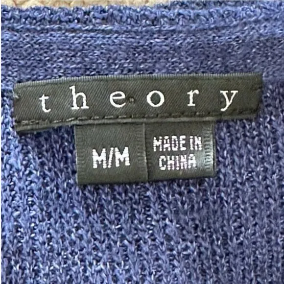 Theory Blue Isisa Ruffled Linen Blend Vest Cardigan Size Medium