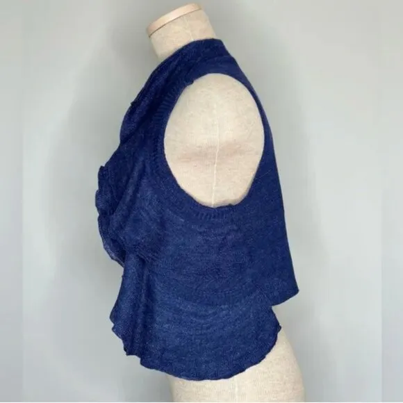 Theory Blue Isisa Ruffled Linen Blend Vest Cardigan Size Medium