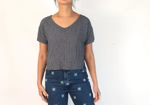 Things We Lost blue and white check cropped top size S