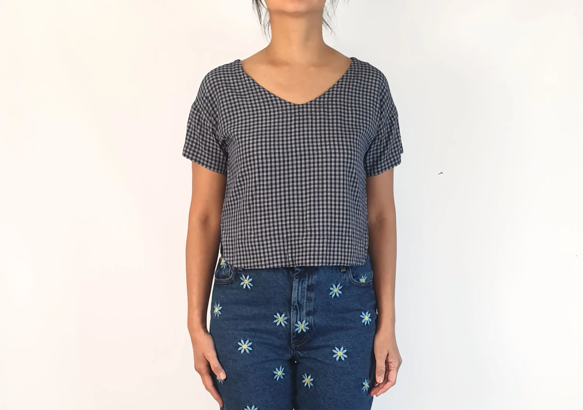 Things We Lost blue and white check cropped top size S