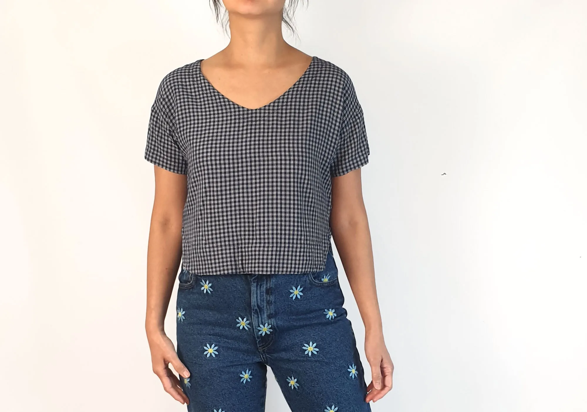 Things We Lost blue and white check cropped top size S