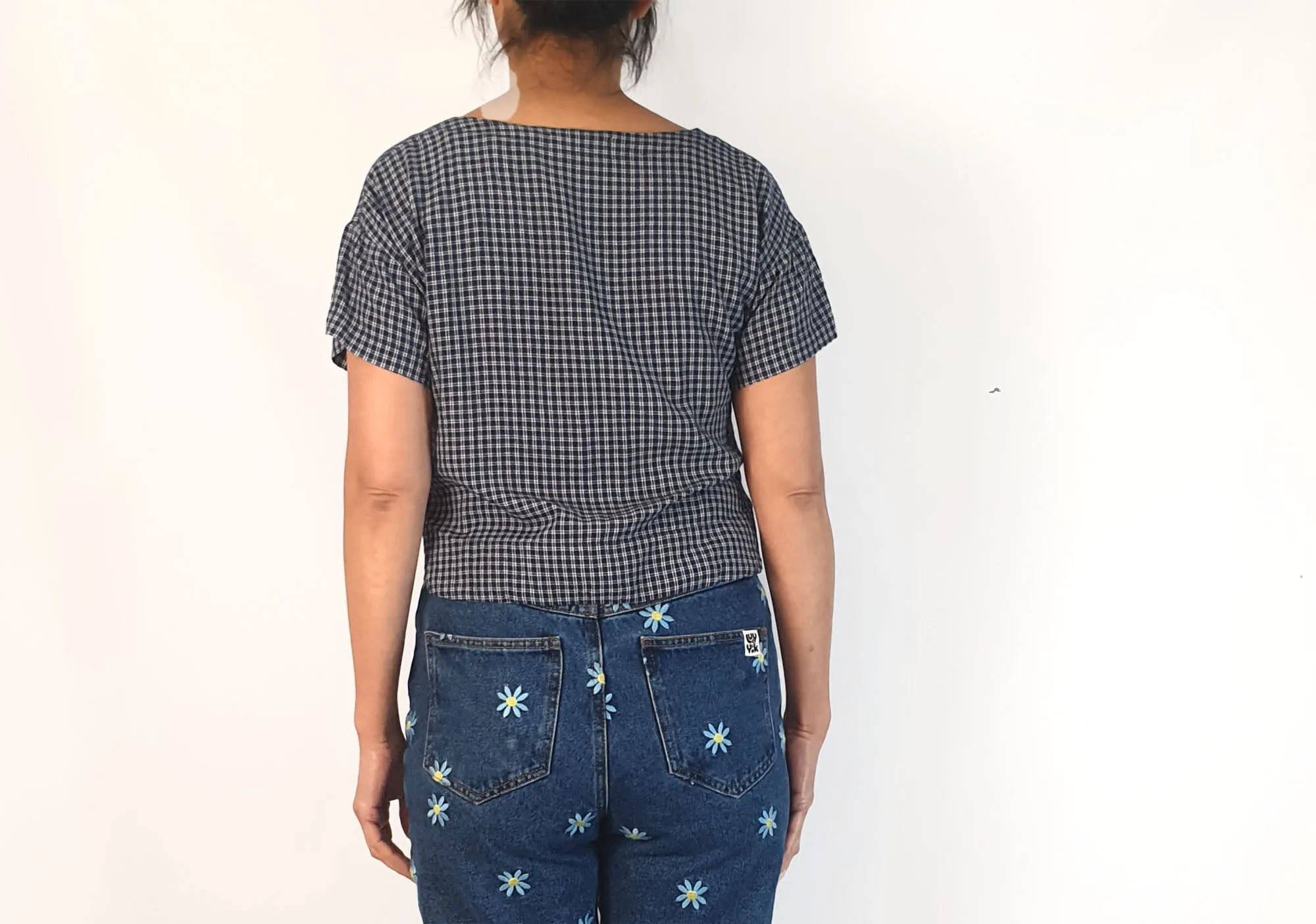 Things We Lost blue and white check cropped top size S