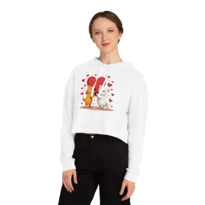 Trendy Cropped Hooded Sweatshirt with Bear Heart Design