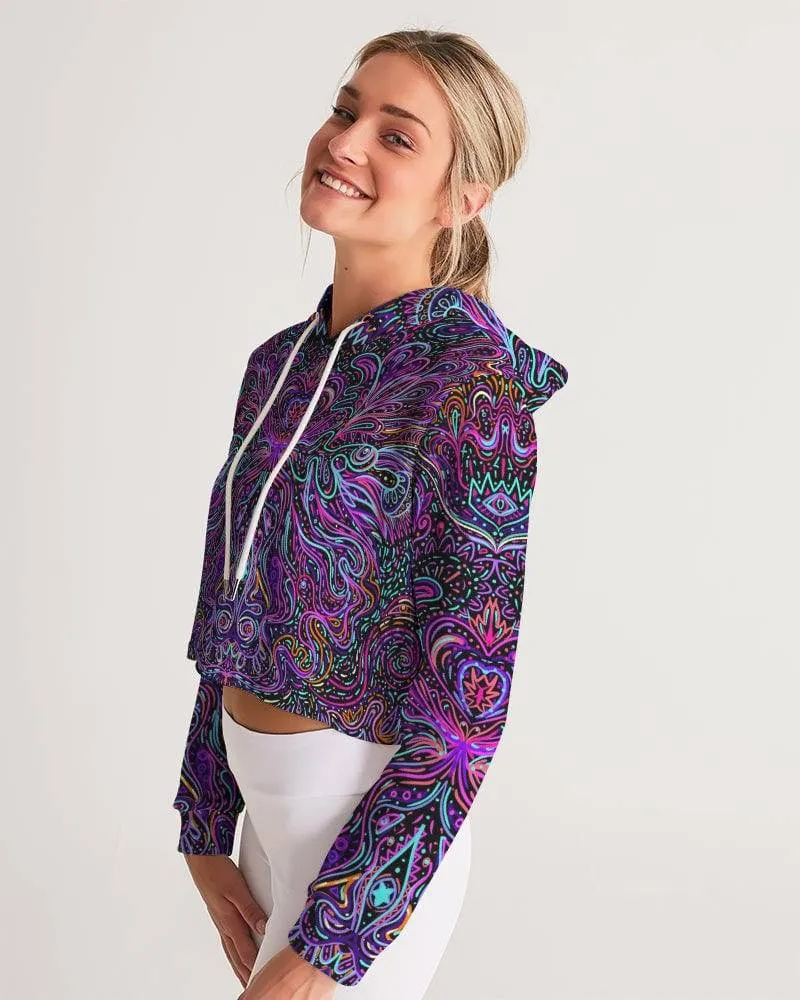 Trippy Psychedelic Purple Pink Women's Cropped Hoodie