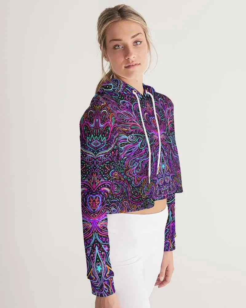 Trippy Psychedelic Purple Pink Women's Cropped Hoodie