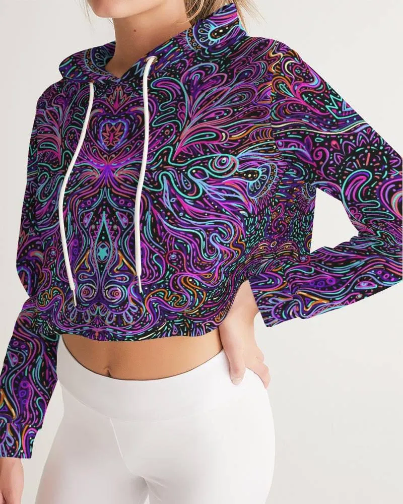 Trippy Psychedelic Purple Pink Women's Cropped Hoodie