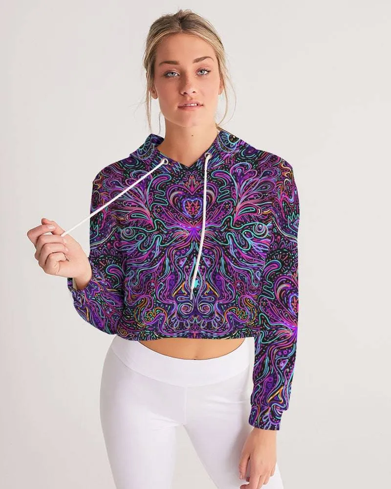 Trippy Psychedelic Purple Pink Women's Cropped Hoodie