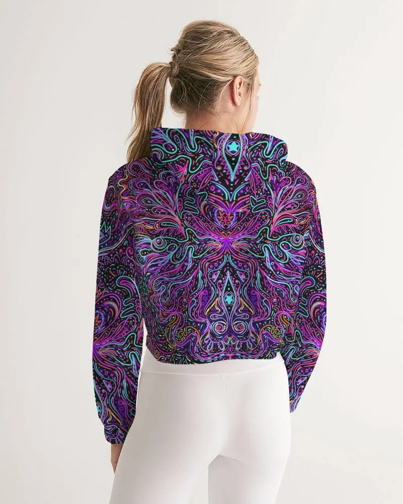 Trippy Psychedelic Purple Pink Women's Cropped Hoodie