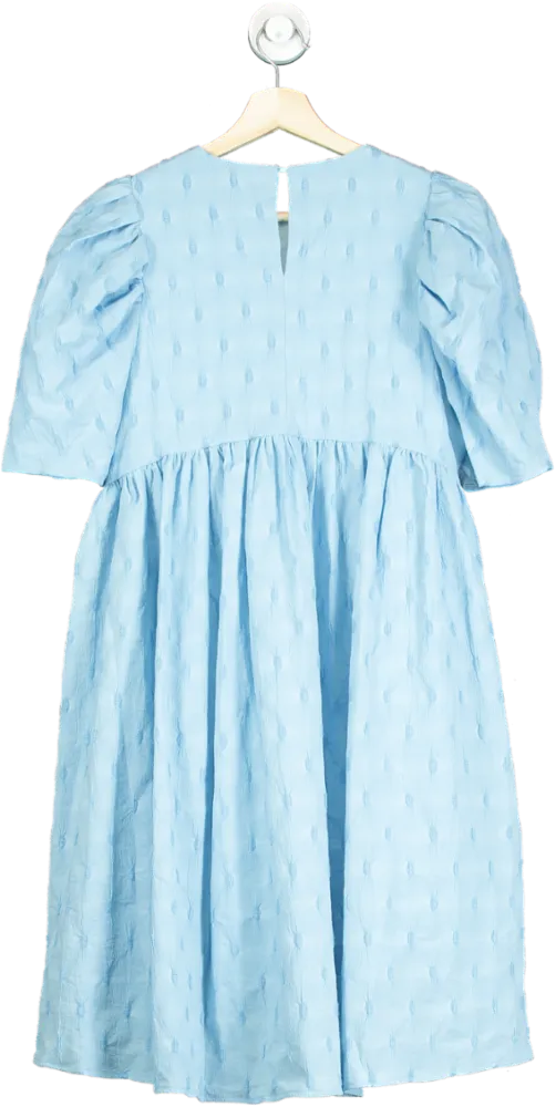 Urban Revivo Light Blue Textured Puff Sleeve Midi Dress UK 10