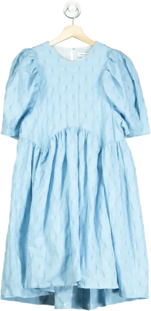 Urban Revivo Light Blue Textured Puff Sleeve Midi Dress UK 10
