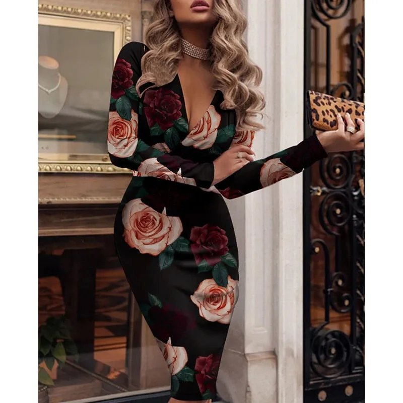 V-Neck Buttocks Mid Dresses Dress