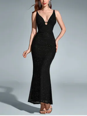 V-Neck Cut Out Sequin Backless Dress