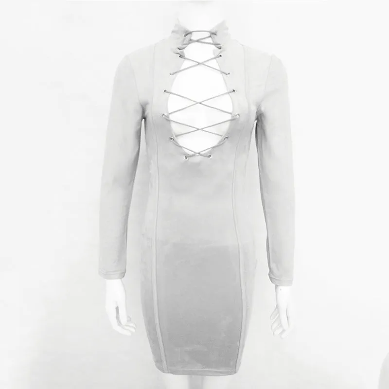 V-neck Irregular Straps Long-sleeved Sexy Slim Dress