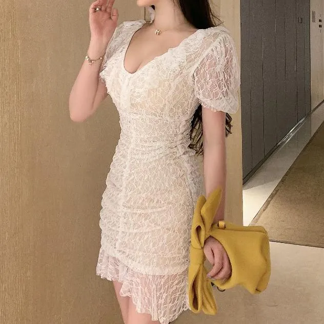 V-Neck Lace Slim Dress SD00500