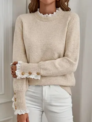 Vandy - sweater with round neckline and ruffles of lace