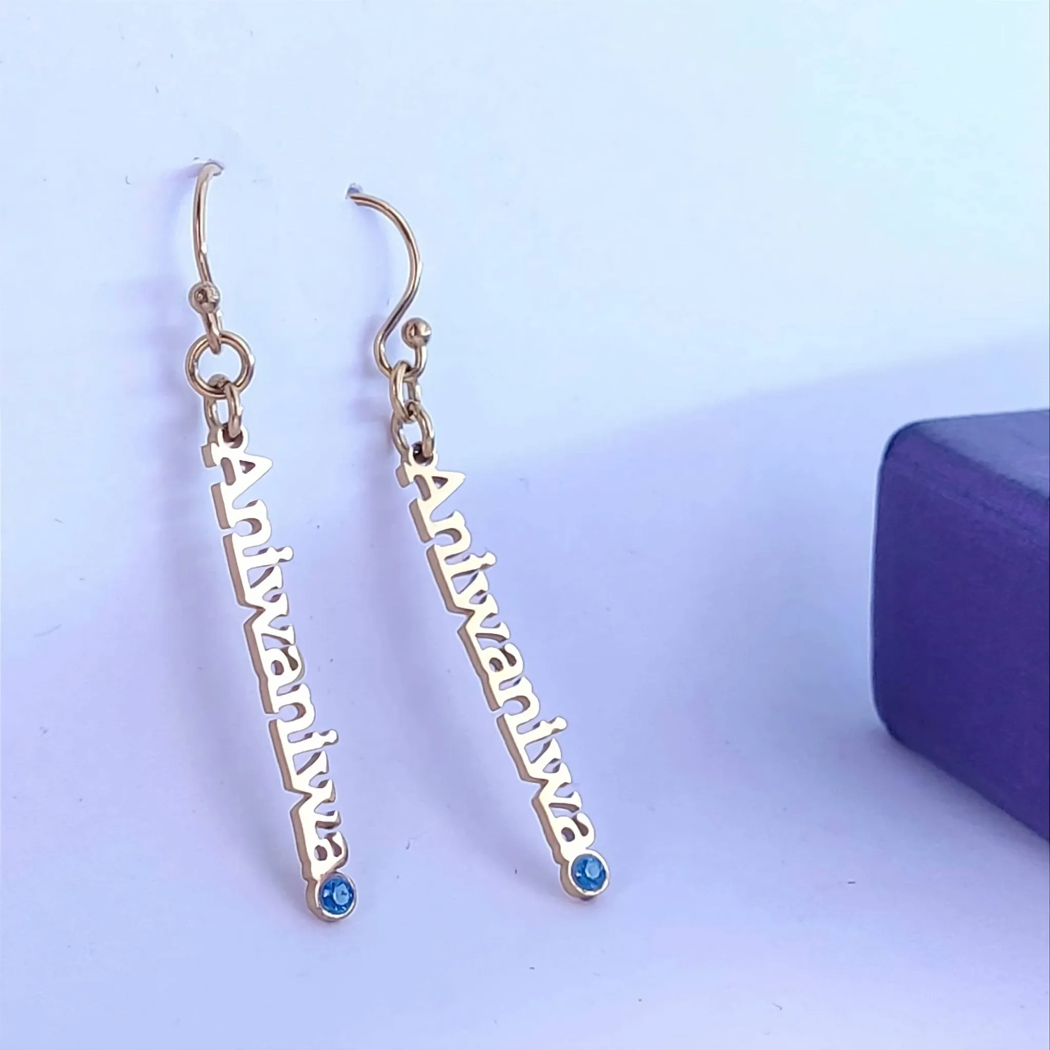 Vertical Name Earrings (Birthstones Optional)
