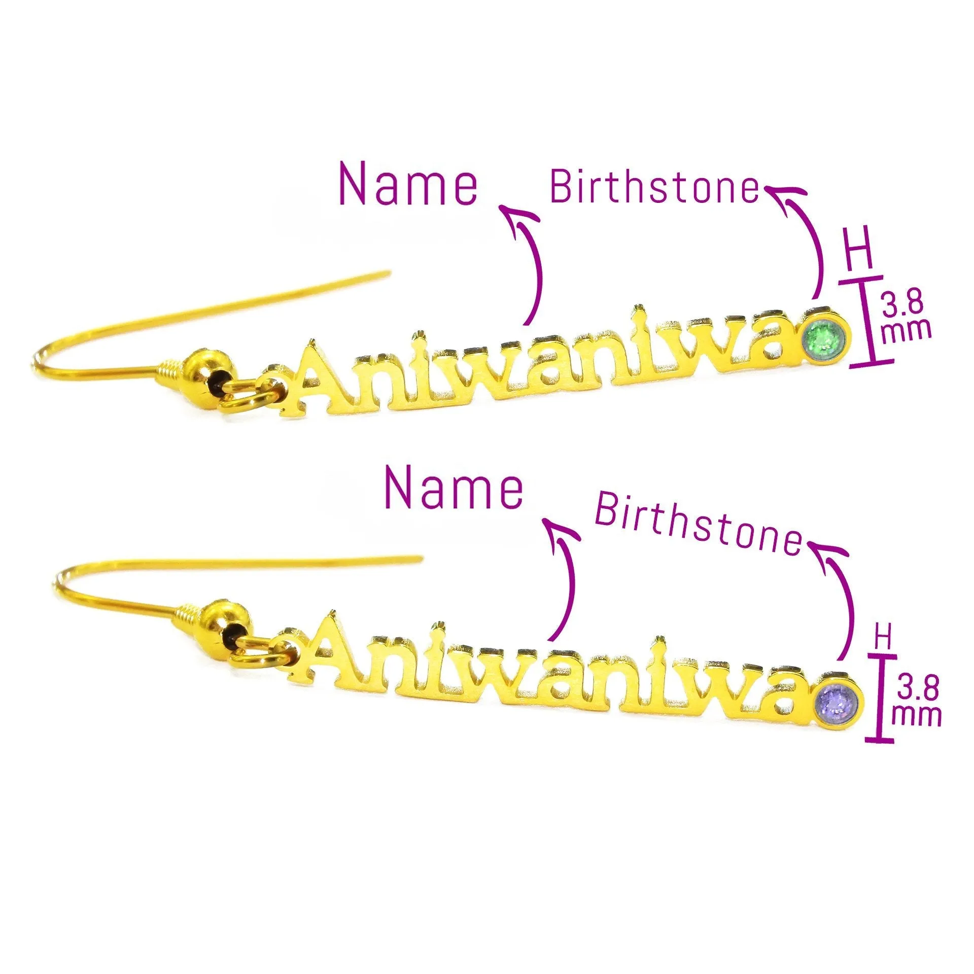 Vertical Name Earrings (Birthstones Optional)